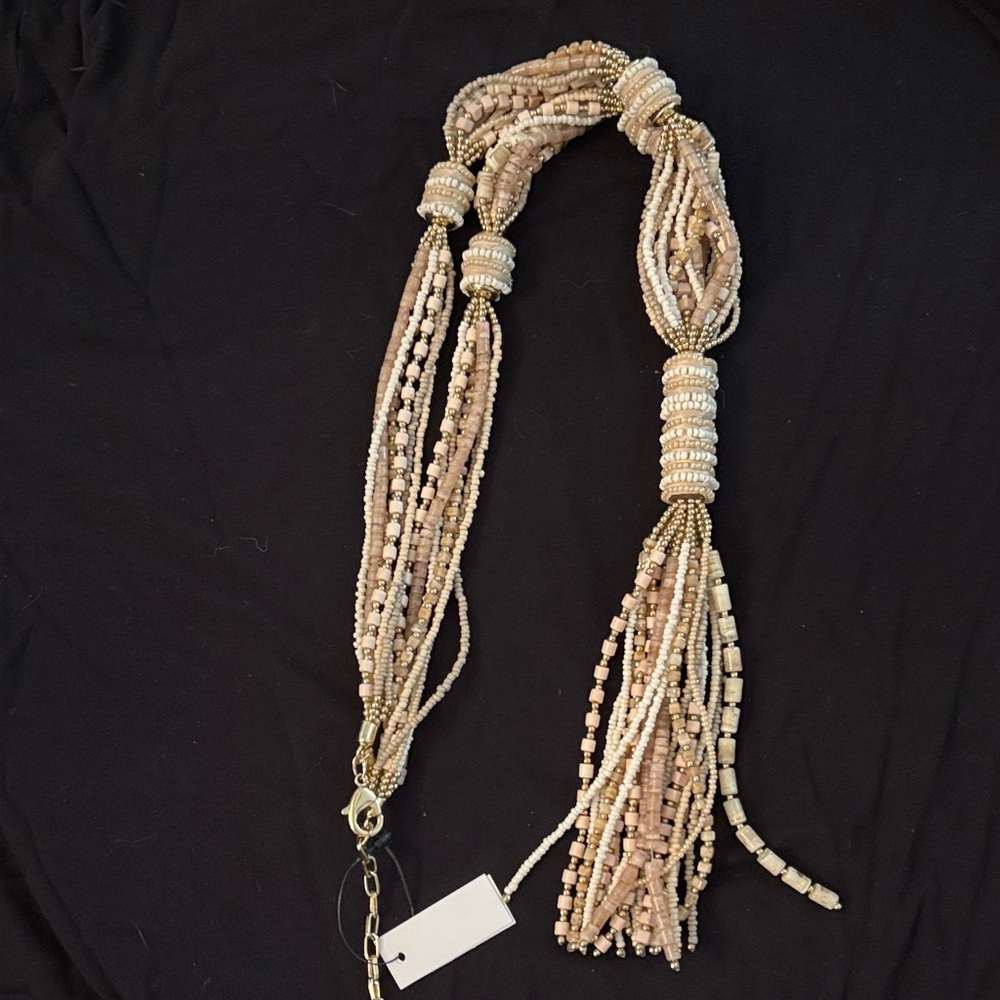 Chico's Beige and Gold Beaded Necklace